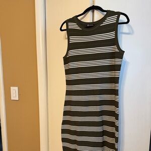 Olive and White Striped Midi Dress